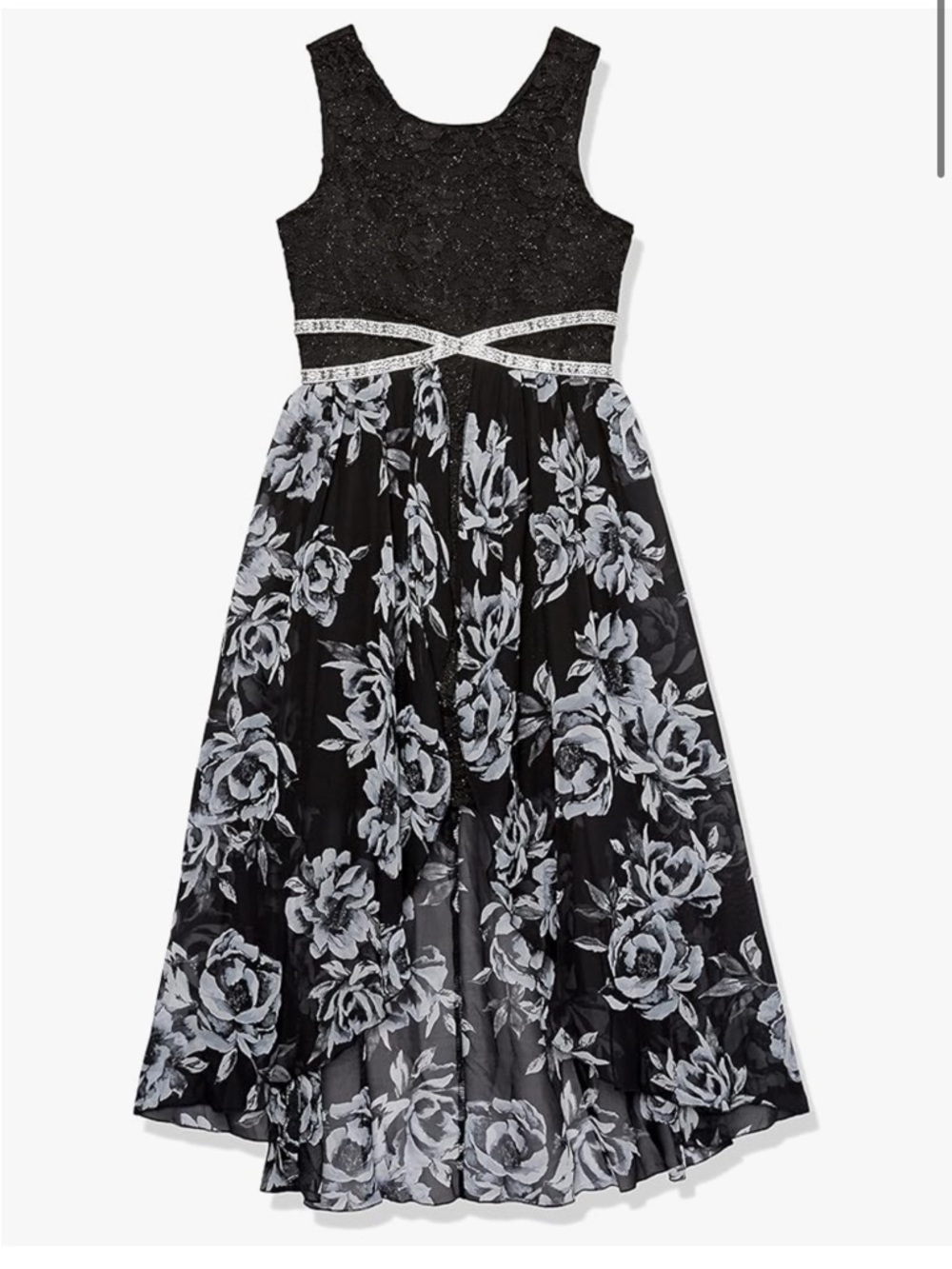 Speechless Kids girls floral lace jeweled high low sleeveless dress